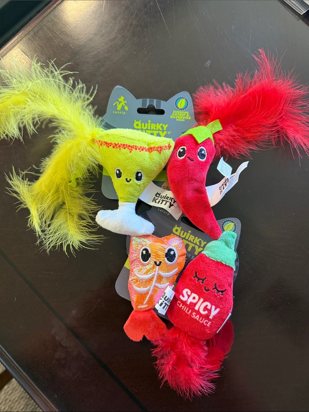 Plush Cat Toy Set - Red & Yellow Feathered Characters Set